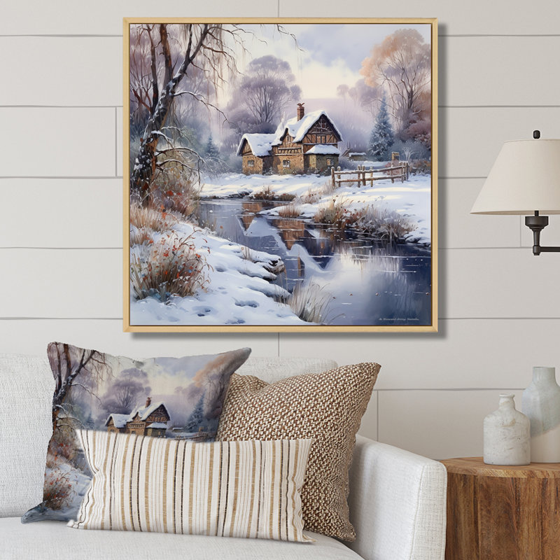 Charme d'hiver à la maison de campagne, Cadre naturel flottant, H 24 po x l 24 po