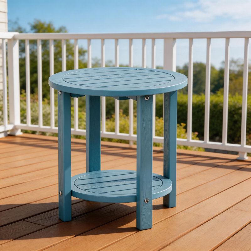 16 Inch Round Outdoor Side Table Adirondack Plastic/Resin Patio Side Table Weather Resistant End Table with Storage Shelf