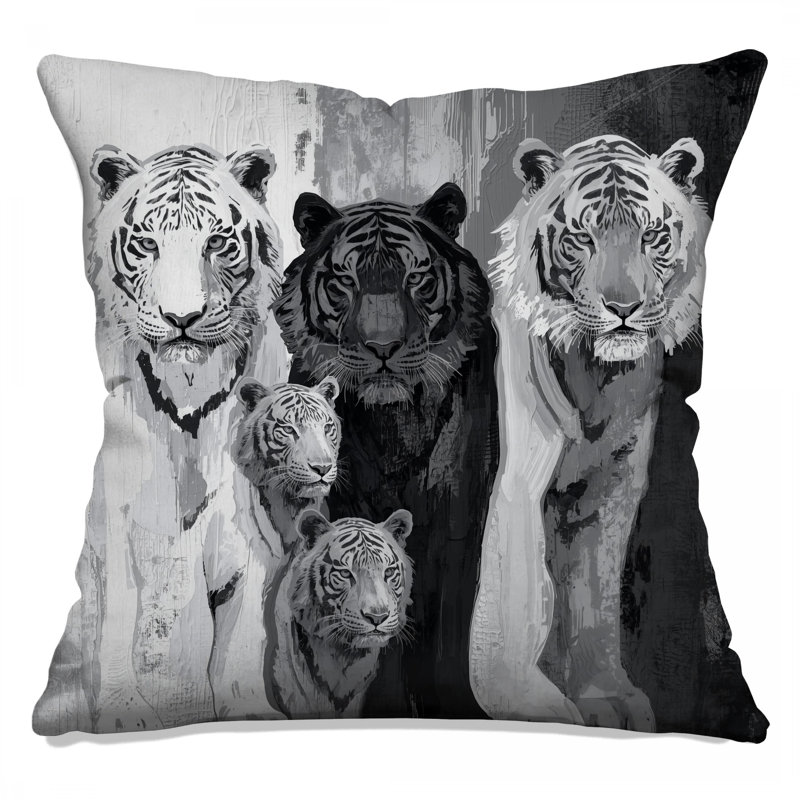 Coussins décoratifs monochromes Tiger Family, 26 x 26 pouces