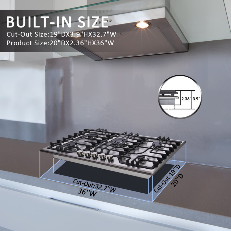 Trifecte 36" Silver Natural Gas 5 Burner Cooktop