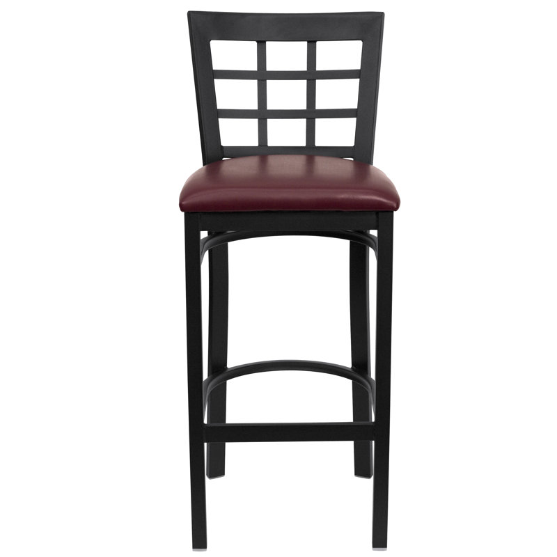 Hercules 29" Black Metal Bar Stool with Burgundy Vinyl Seat