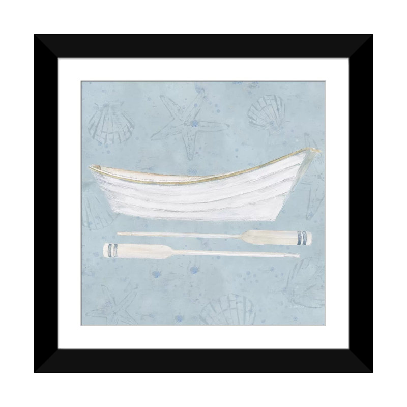« serene seaside i », reproduction d’impression sur toile tendue, H 16 po x l 16 po x P 1 po, Papier avec cadre noir, Blanc
