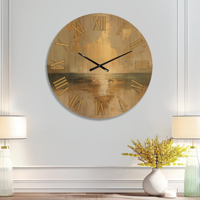 Golden Tide Reflection - Glam Oversized Wood Wall Clock