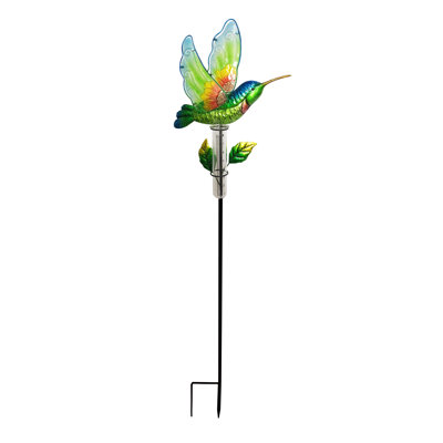 Kirynn Glass and Metal Hummingbird Rain Gauge Garden Stake