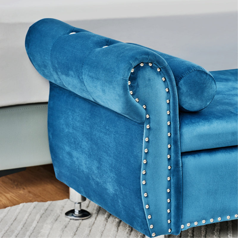 Banc de rangement avec boutons en cristal et 1 coussin pour la chambre à coucher et le salon