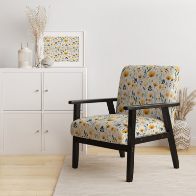 Yellow Garden Floral Serene Blooms - Upholstered Farmhouse Arm Chair, Yellow Accent Chair