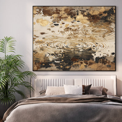 Très grand art mural imprimé sur tissu - Reflets ondulés dorés abstraits dans des tons neutres chaleureux, décor pour le salon ou la chambre à coucher - «Assemblage requis du cadre (cadre non fini)»