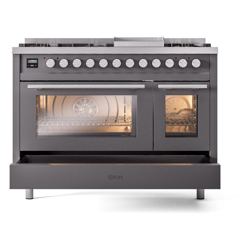 ILVE Professional Plus II 48 Dual Fuel Range , Graphite Matte, Liquid Propane
