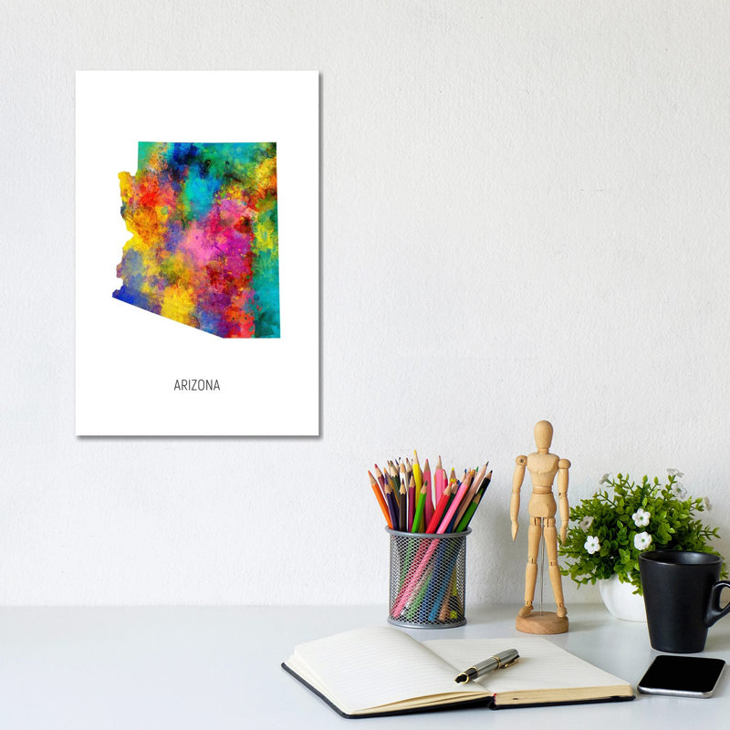 Arizona Map by Michael Tompsett - Gallery-Wrapped Canvas Giclée on Canvas, Wrapped Canvas, 20.32 cm H x 30.48 cm W