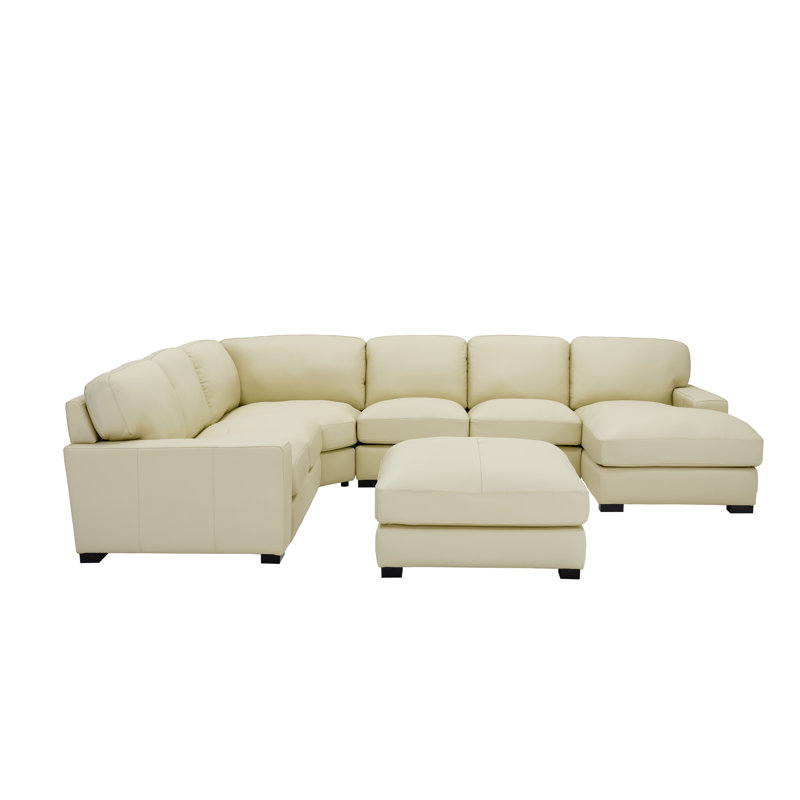 Canapé modulaire avec repose-pieds de gauche en cuir véritable de 139,5 po Antanisha, Cuir véritable blanc