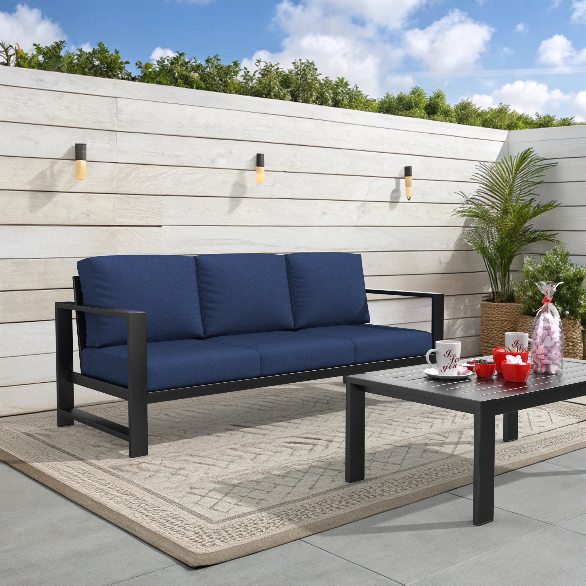 Dulcie 80'' Wide Outdoor Patio Sofa with Sunbrella Cushions, Canvas Navy Sunbrella® Canvas
