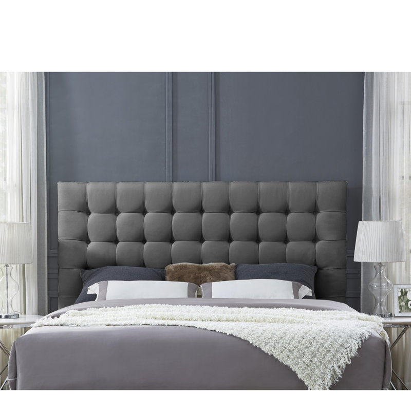 Simon Linen Button Tufted Modern Design Headboard, Linen Gray, Queen