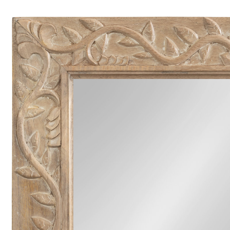 Moeko Solid Wood Frame Rectangle Wall Mirror, Natural