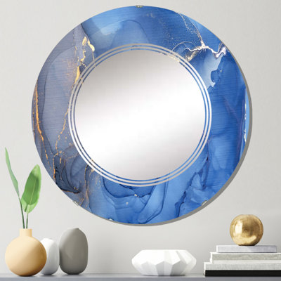 Encre bleue et grise - miroir mural moderne rond