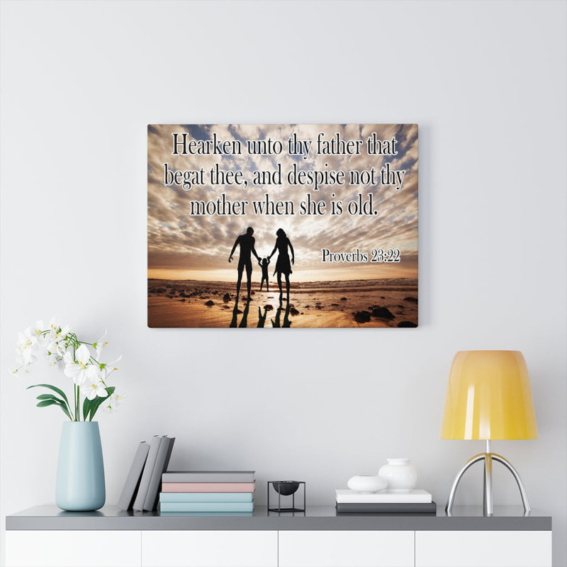 Entendu à ton père Proverbes 23:22 Écriture chrétienne murale, verset de la Bible, impression prête à être accrochée