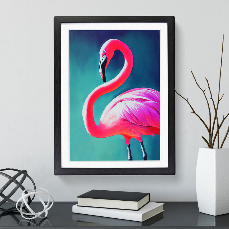 Flamingo Aglow - Single Picture Frame Print, 64cm H x 46cm W, Black