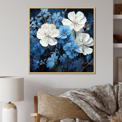 Minimalisme, géraniums bleus et blancs IV sur toile