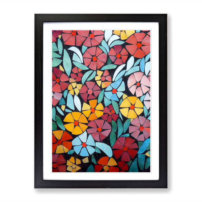 FRM-V0523-823X Floral Mosaic - Single Picture Frame Print, Black Framed, 64cm H x 46cm W x 2cm D