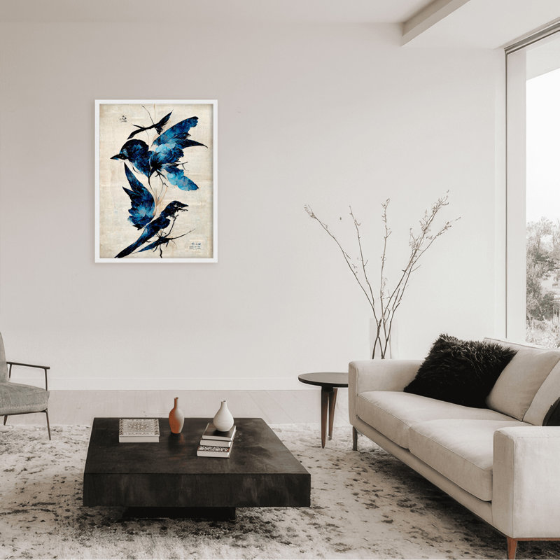 Nature Inspired Blue Birds, 24" H x 16" W x 1.125" D, Gold, Framed Matted Print