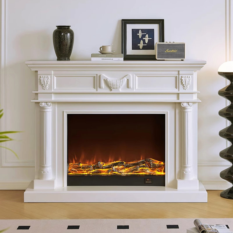 American-style carved retro decorative fireplace cabinet with simulated flames