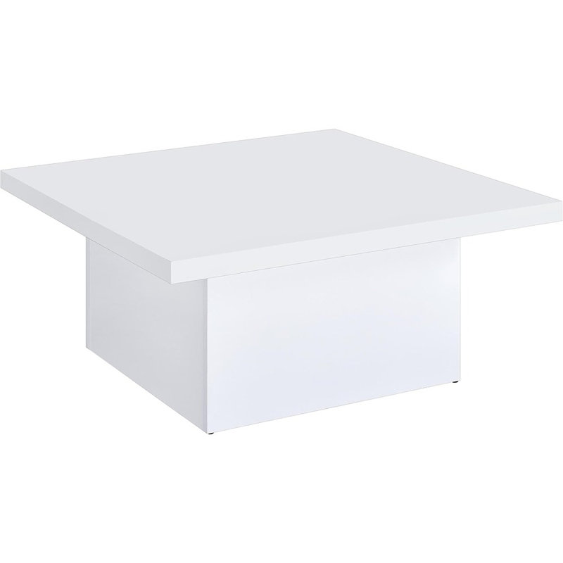 Table basse, conception géométrique contemporaine avec base de socle, blanc ultrabrillant
