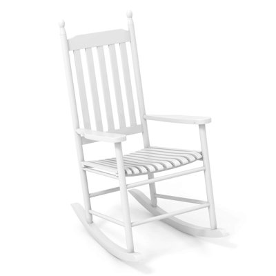 Outdoor Wooden Rocking Chair With Solid Rocking Base Slatted Seat & Back Patio 