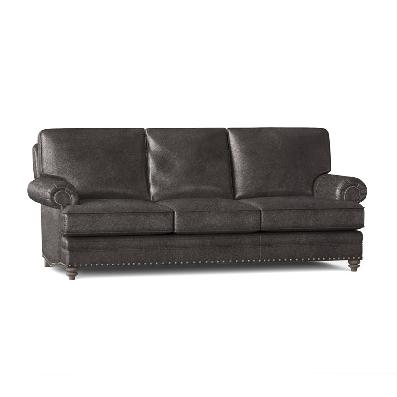 Carrado Leather Sofa, Anilina Cacao Genuine Leather, Stone, Pewter