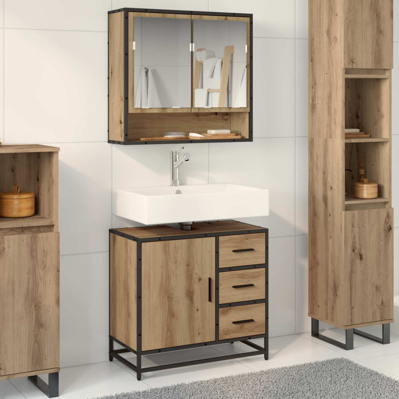 Vanity & Mirror Set, Artisan Oak