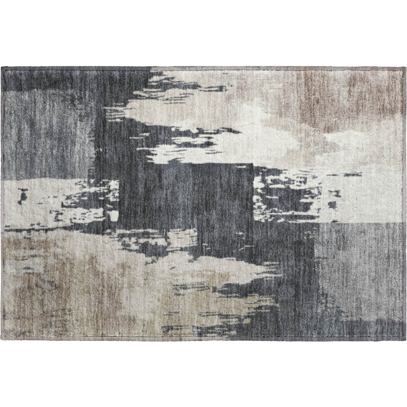 Tapis abstrait lavable à la machine de qualité supérieure Mayfield AMF2347, Gris anthracite, 2 pi 6 po x 3 pi 10 po