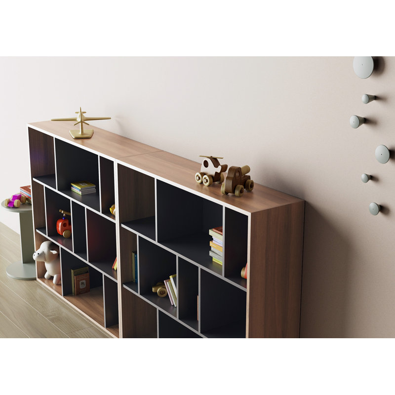 Geonna 117cm H x 111.5cm W Geometric Bookcase, Walnut/Graphite