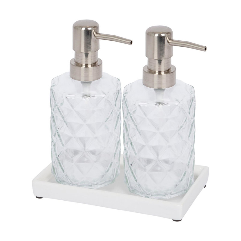 Prism Glass Soap Dispenser with Tray - 330ml