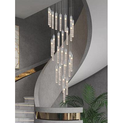 Addiley 12ft Large Dimmable Chandelier High Ceilings 28 Lights Crystal Bubble Column Chandeliers Lighting
