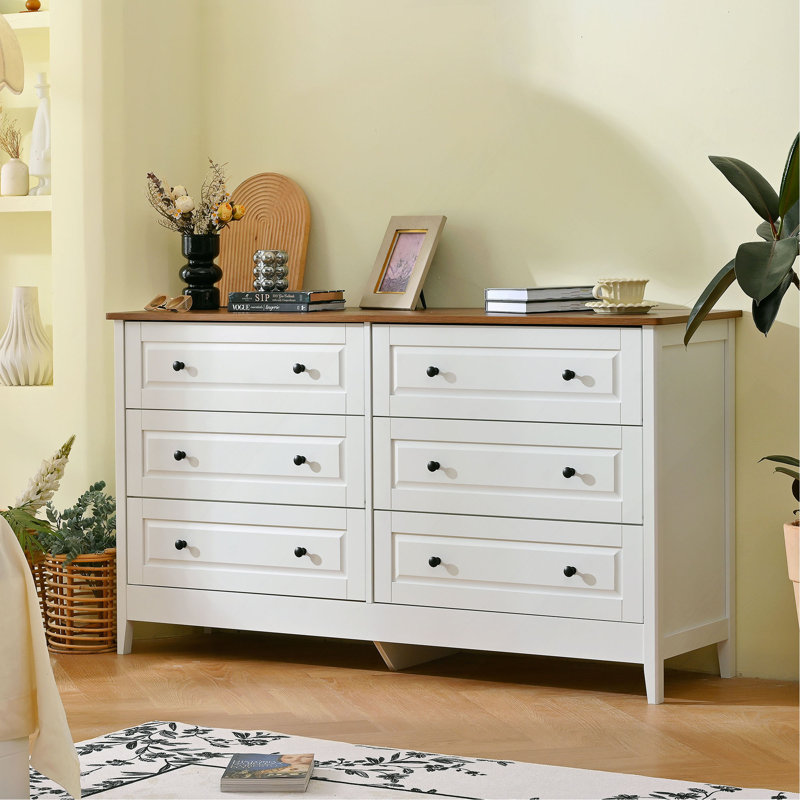 Commode pour chambre à coucher, commode 6 tiroirs avec tiroir large et poignées en métal, commode blanche, commodes en bois et commodes pour couloir, entrée.