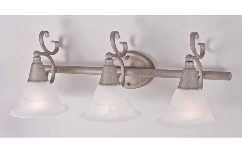 Toledo 3-Light Indoor Platinum Rust Wall Mount Vanity Light with Alabaster Bell Glass Shades