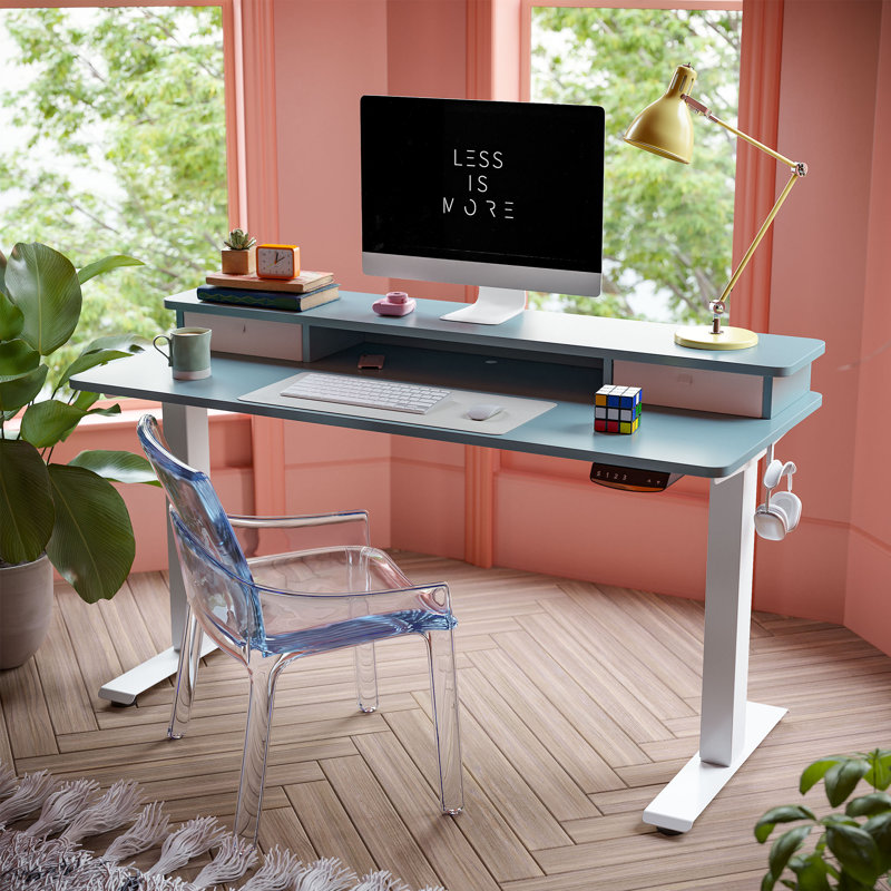 Height Adjustable Standing Desk, 47.24" H x 40" W x 23.63" D, Blue/White