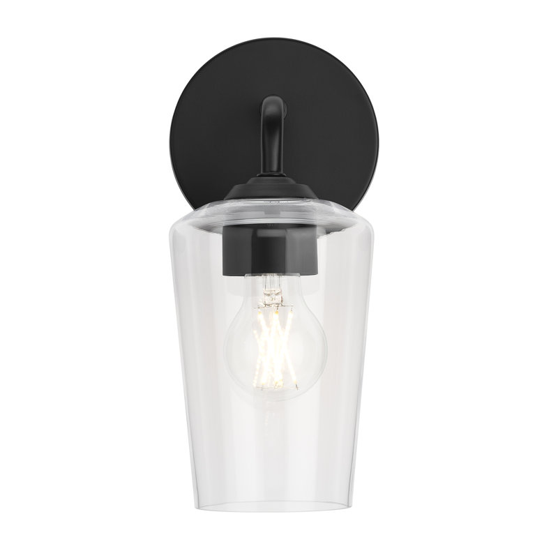  Celino One-Light Wall Sconce with Glass, Satin Black, White
