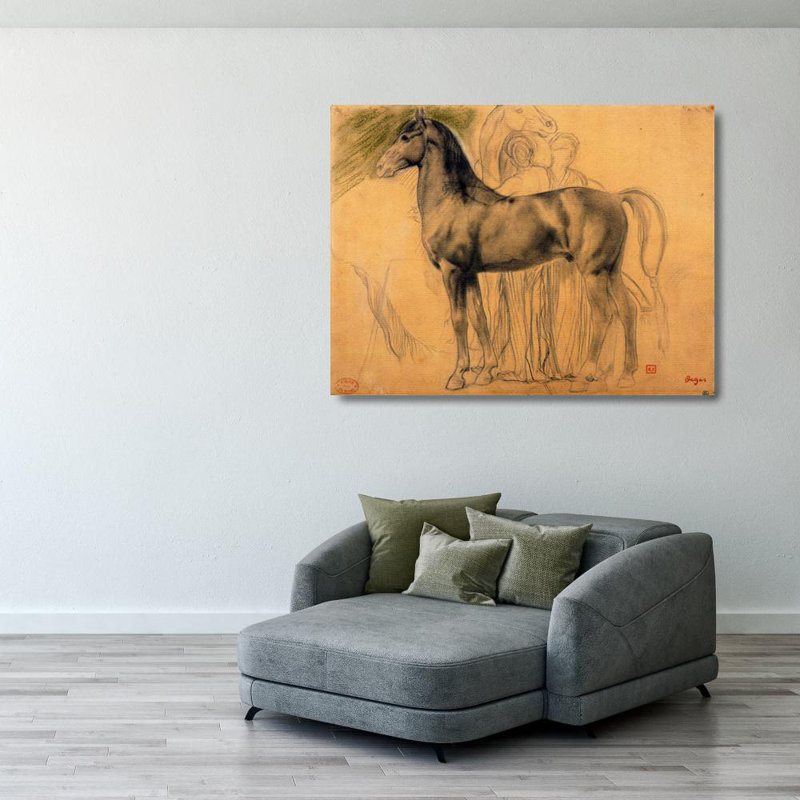 Étude d'un cheval avec des personnages, H 28 po x l 37 po