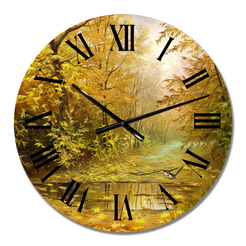 Magnifique paysage d'automne jaune - horloge murale champêtre, Petit