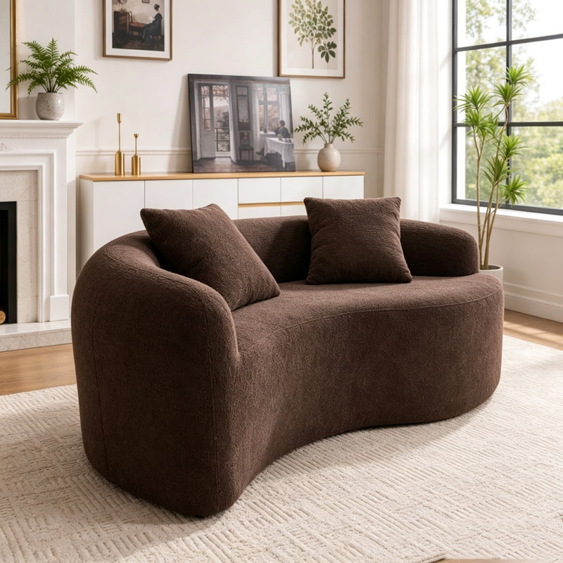Causeuse à double profondeur courbée en S, canapé modulaire en chenille pour petits espaces, sans assemblage, Chenille brun
