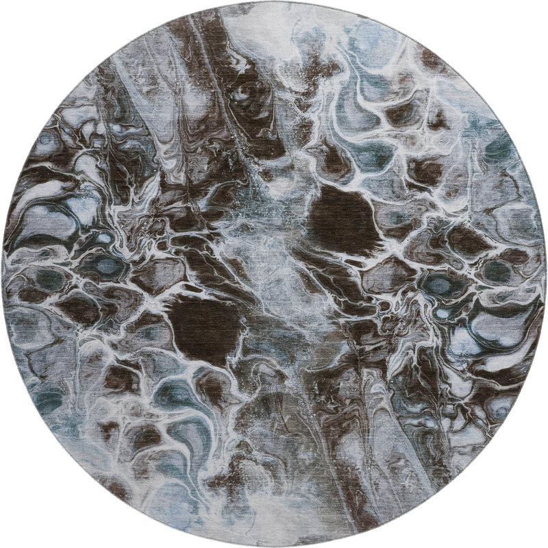 Premium Machine Washable Ralston AMF1936 Abstract Rug, Round 8'