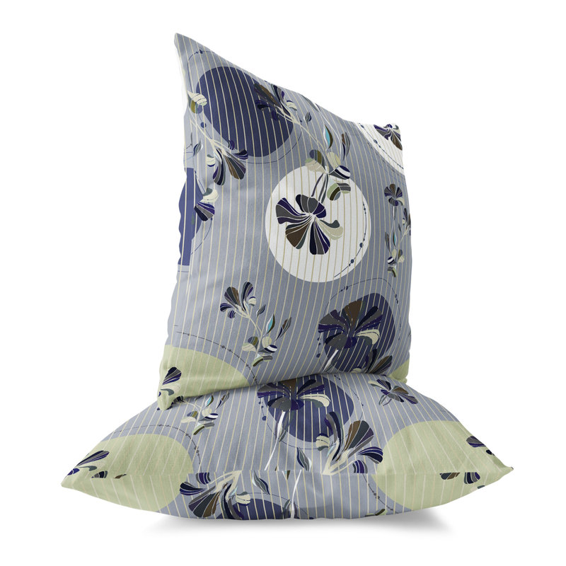 Blue and Gray Floral Reversible Square Throw Pillow