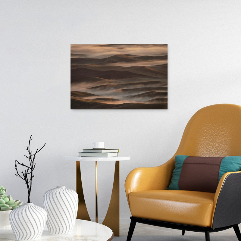 Morning Fog Rolling Hills Dreamy Peaceful Serene Landscape Nature Wall Art Print 1 Piece Wrapped Canvas Wall Art