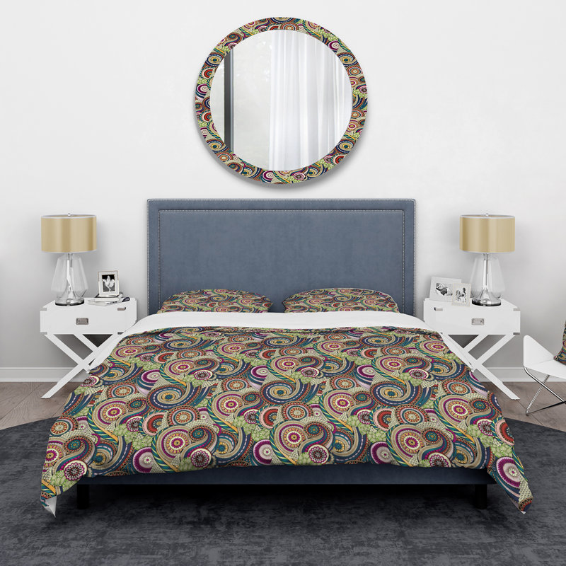 Retro Brown and Blue Flowers IV - Ensemble de housse de couette moderne - Polyester en microfibre