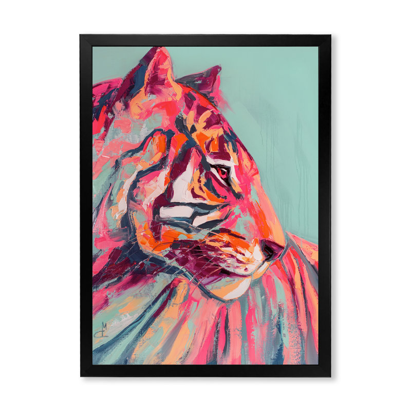 Œil de tigre rose, coup de peinture - peinture, H 40 po x l 30 po, Impression encadrée, Noir