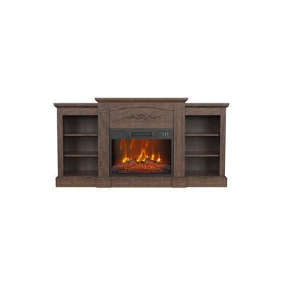 Foyer électrique avec manteau de cheminée, meuble télé pour téléviseur de 67 po ou moins avec télécommande électrique pour foyer de 23 po, 3 niveaux de luminosité et minuterie, supports de foyer pour salon, noir