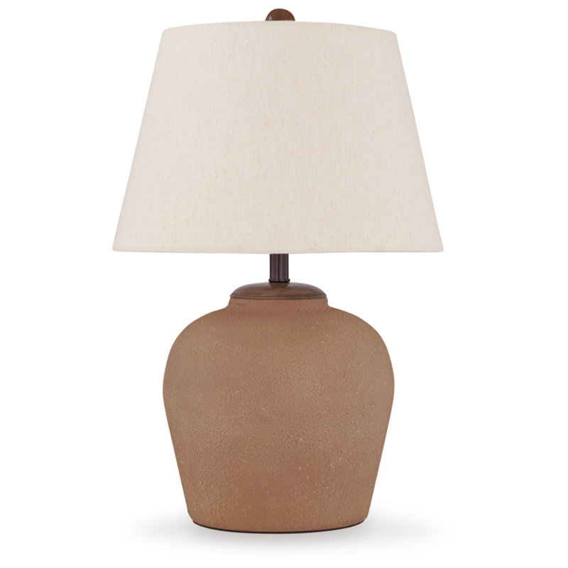 Rust Textured Metal Table Lamp with Fabric Shade