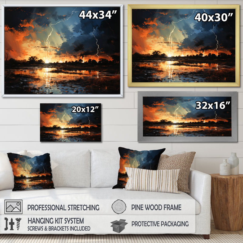 Dramatic Lightning Nights V, reproduction d'art sur toile, H 24 po x l 32 po x P 1 po, Cadre naturel flottant