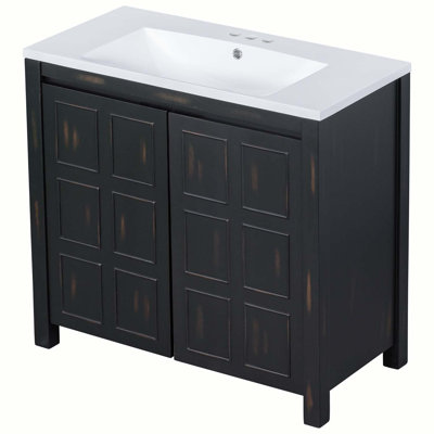 Meuble-lavabo sur pied simple 36 po avec plateau en bois massif Gurs Peace