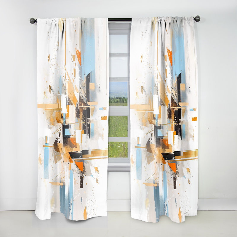 Elisaveta Orange Blue Symmetrical Abstractions - Modern Velvet Curtain - Room Darkening - 1 panel, 52" W x 120" L