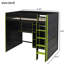 Lit mezzanine en bois avec bureau, garde-robe ouverte, compartiments de rangement et lumières RVB-2089815354